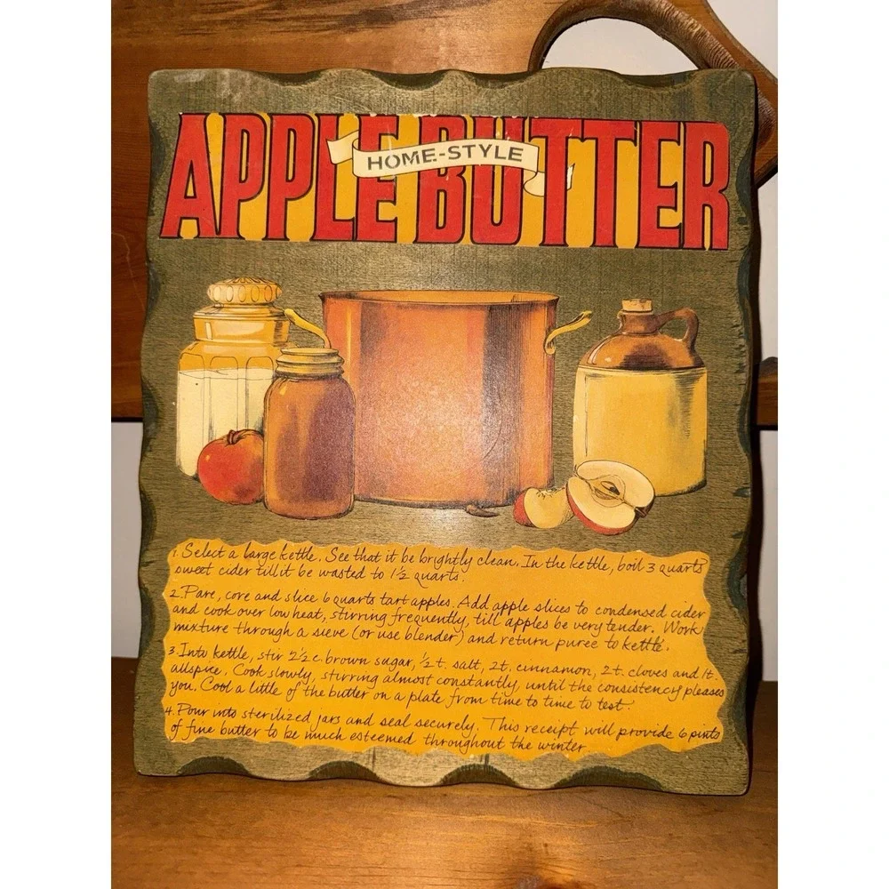 Vintage Country Apple Pie Butter Recipe Plaques Wall Sign Art Hanging Wood Set
